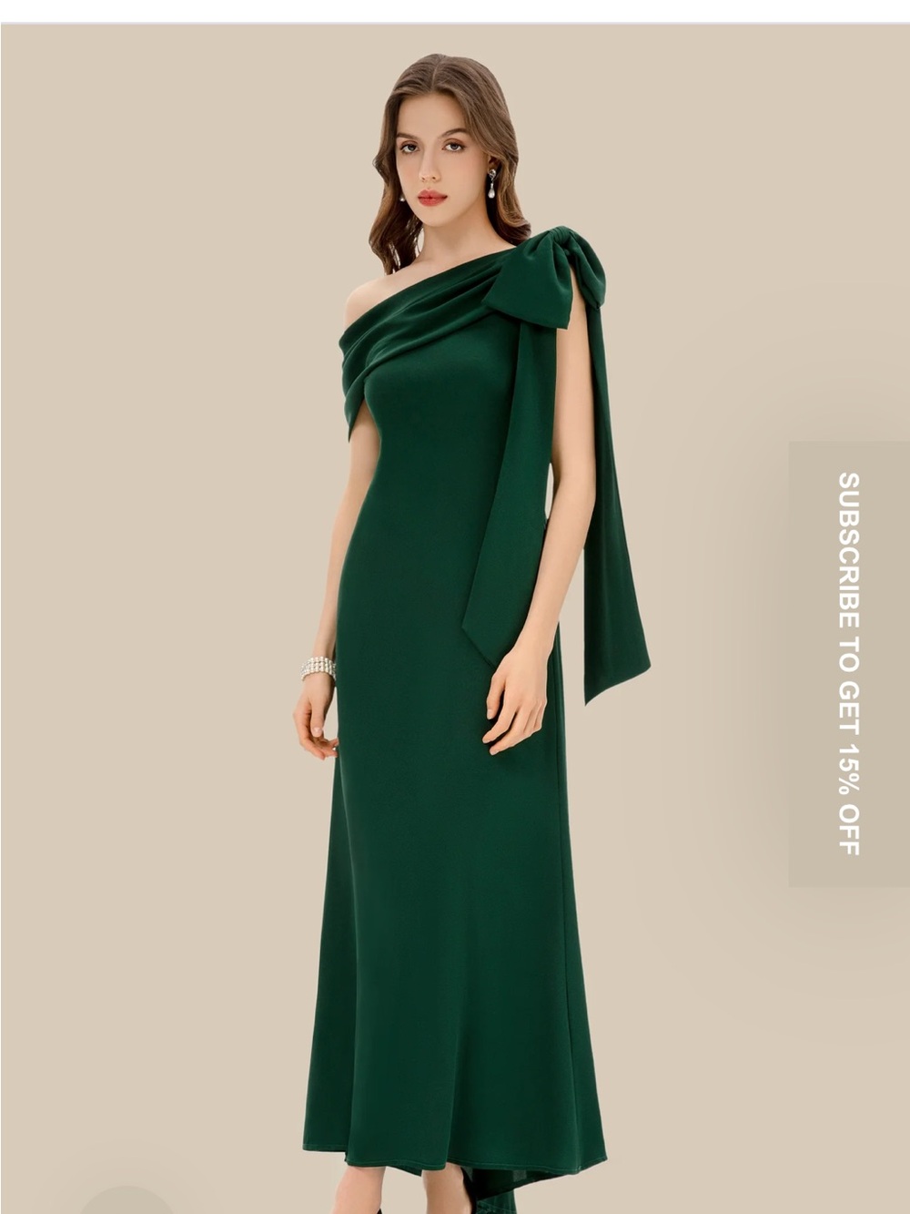 One-Shoulder Emerald Green Maxi Dress with Bow Detail new without tags